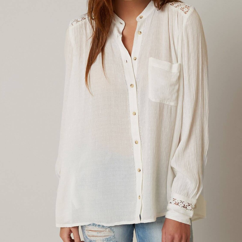 Free People ‘The Best Shirt’ Button Front Blouse Embroidered Women’s Xs White